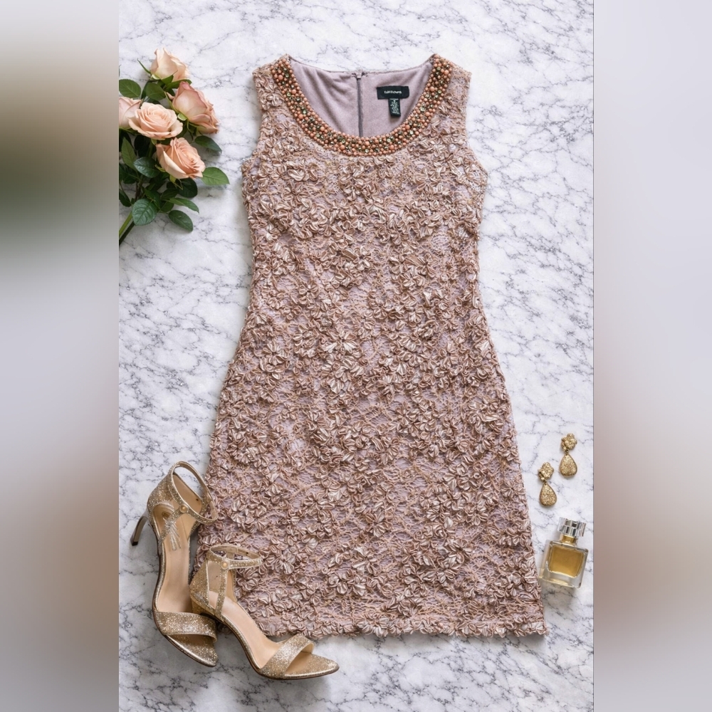 R&M Richards Blush Pink Mauve Beaded Lace Formal Dress Gown Size 8
